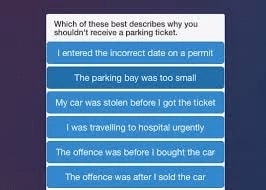 Screenshot of DoNotPay chatbot which helps users fill out a form to get their parking tickets contested.