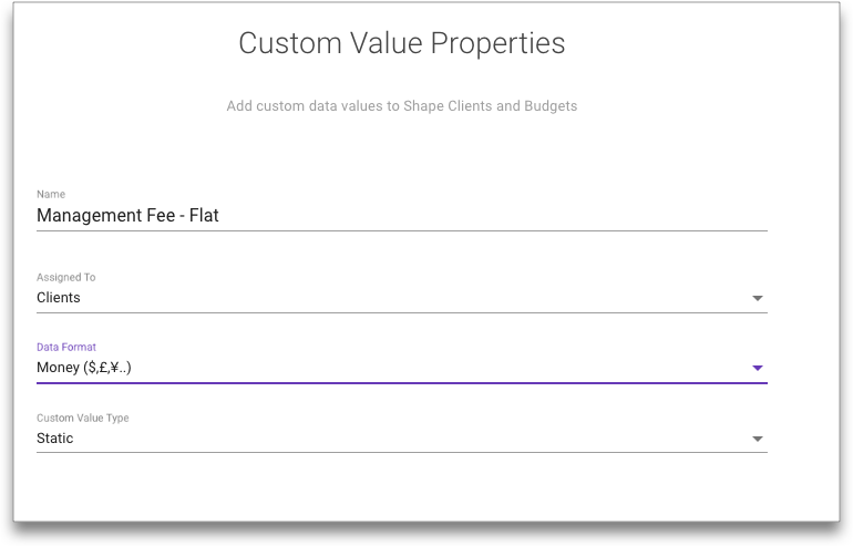 custom value management fee example creation