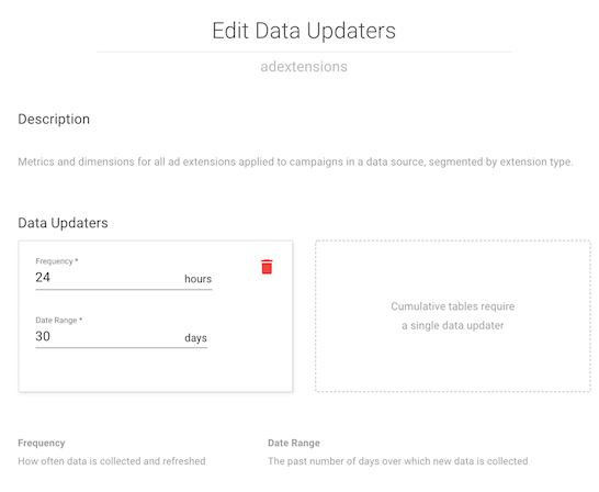 Image of the form in Shape where users set the date range and the frequency at which they want a data view refreshed