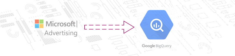 Microsoft Ads logo with arrow toward Google BigQuery logo indicating how to import data from one into the other